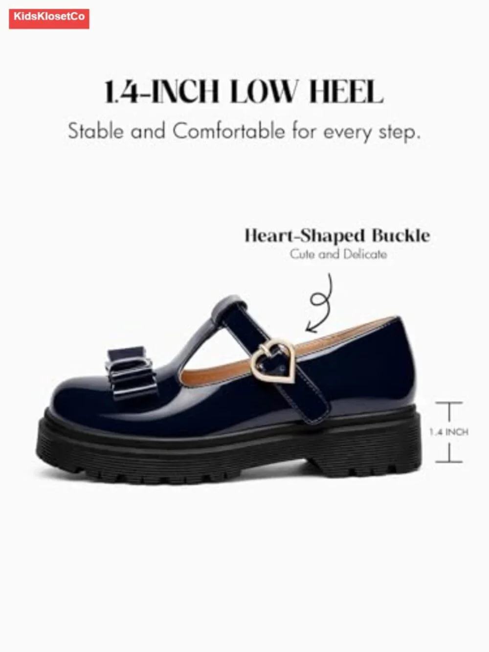 Kids Mary Jane Flats T-Strap School Uniform Dress Shoes Chunky Platform Bow